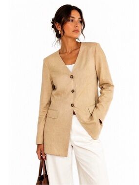 NWT Bagatelle Collection Camel Tan Linen Blend Longline Button Front Blazer S
